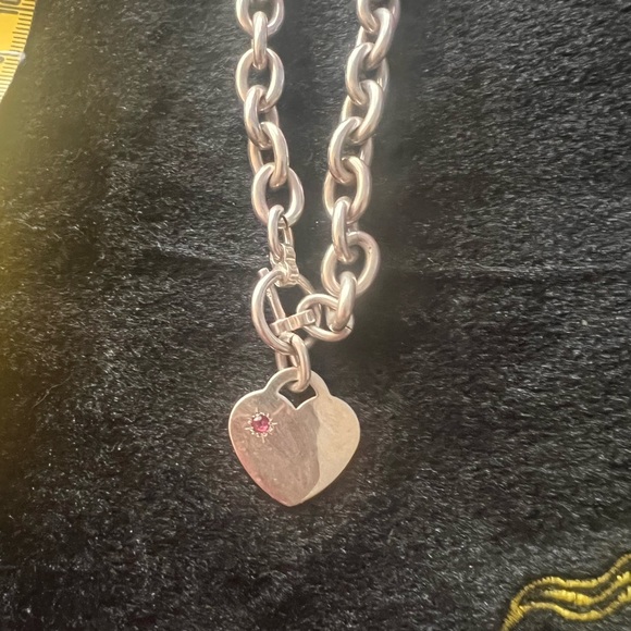 Jewelry - Sterling Silver Heart Necklace w a ruby inset